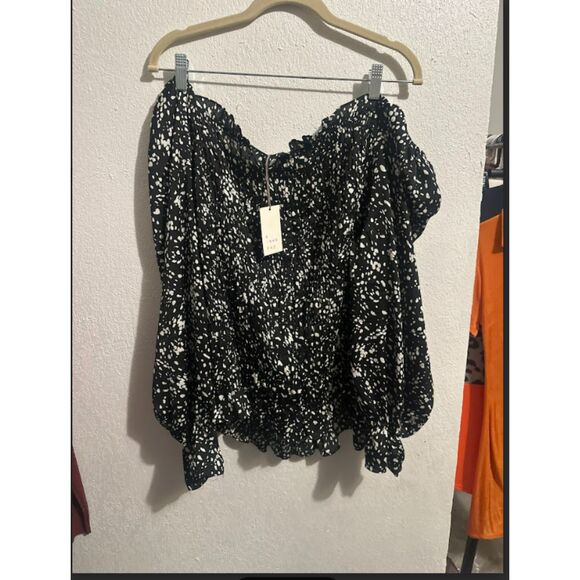 280 A New Day Black Smocked Long Sleeve Top – Square Neck Floral Print Blouse - Picture 3 of 3